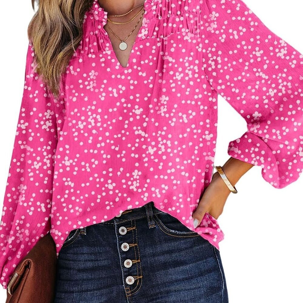 Women's Casual V Neck Alicia Floral Print Smocked Long Sleeve Chiffon Blouses Bo